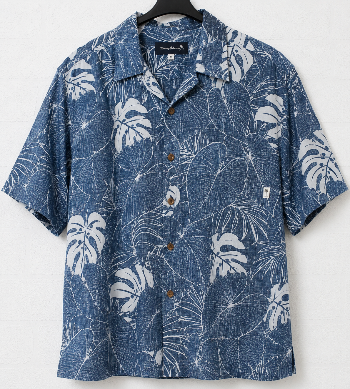 Coconut Juice Blue Tropical Leaf Print Hawaiian Shirt Medium 21" PTP - Very Good Condition