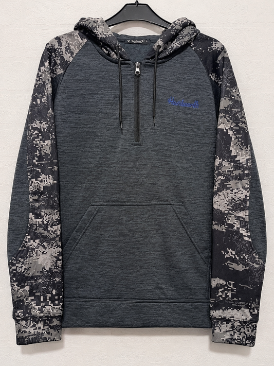 Huntworth Grey Charcoal Camo Sleeve 1/4 Zip Pullover Hoodie Small 20" PTP - Very Good Condition