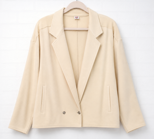 Belfe Cream Fleece Feel Blazer Jacket Large 23" PTP - Good Vintage Condition