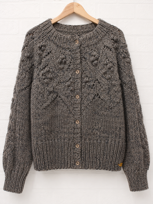 Handmade Grey Chunky Knit Cardigan 16.5" PTP - Very Good Condition