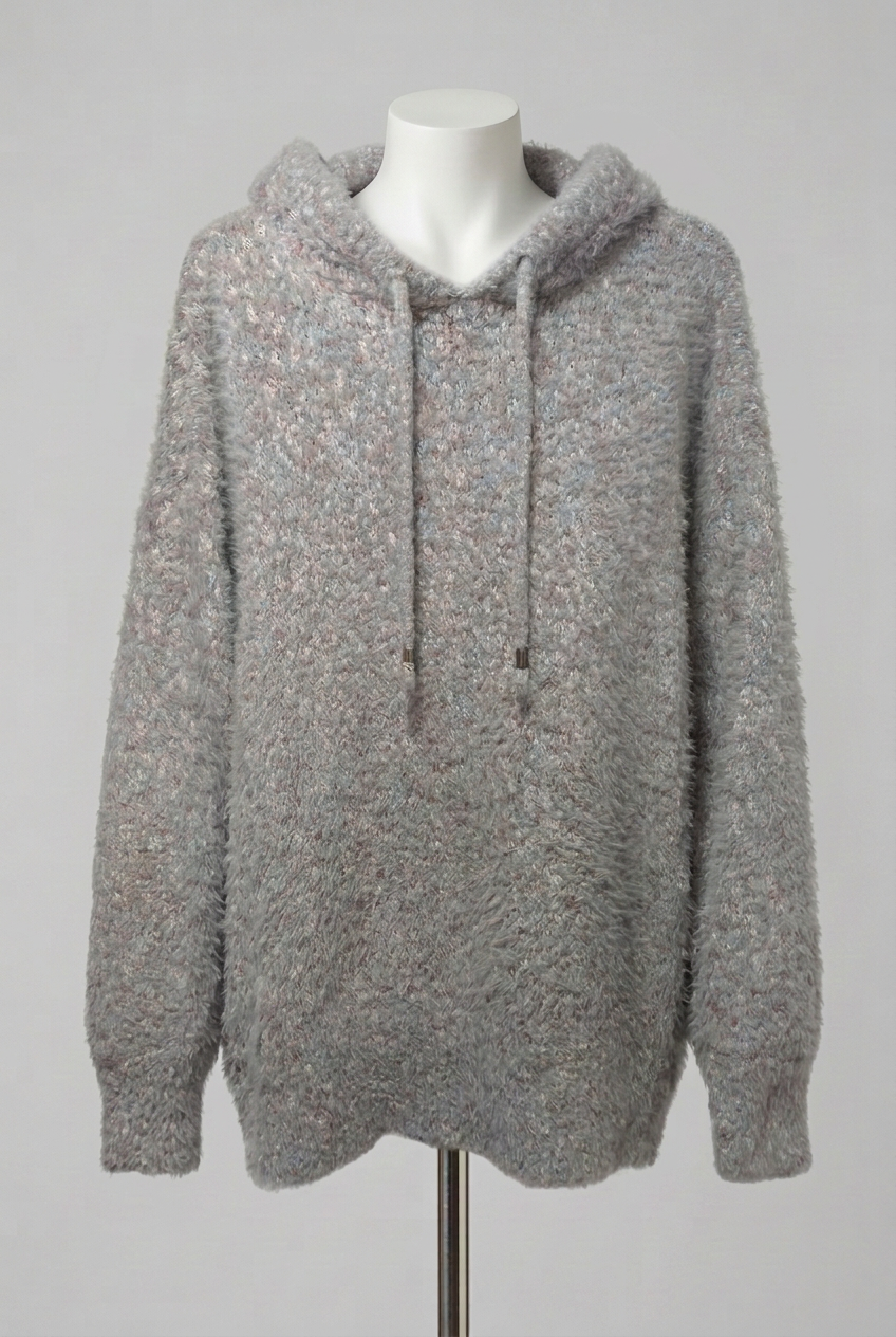 Women's Jumper Tu Grey Marl Fluffy Boucle Knit Hooded Long Sleeve Size L Very Good Condition