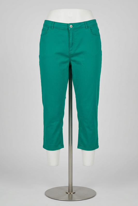 Women's Cropped Trousers M&S Emerald Green Super Skinny Stretch Plus Size UK 18 Regular Very Good Condition