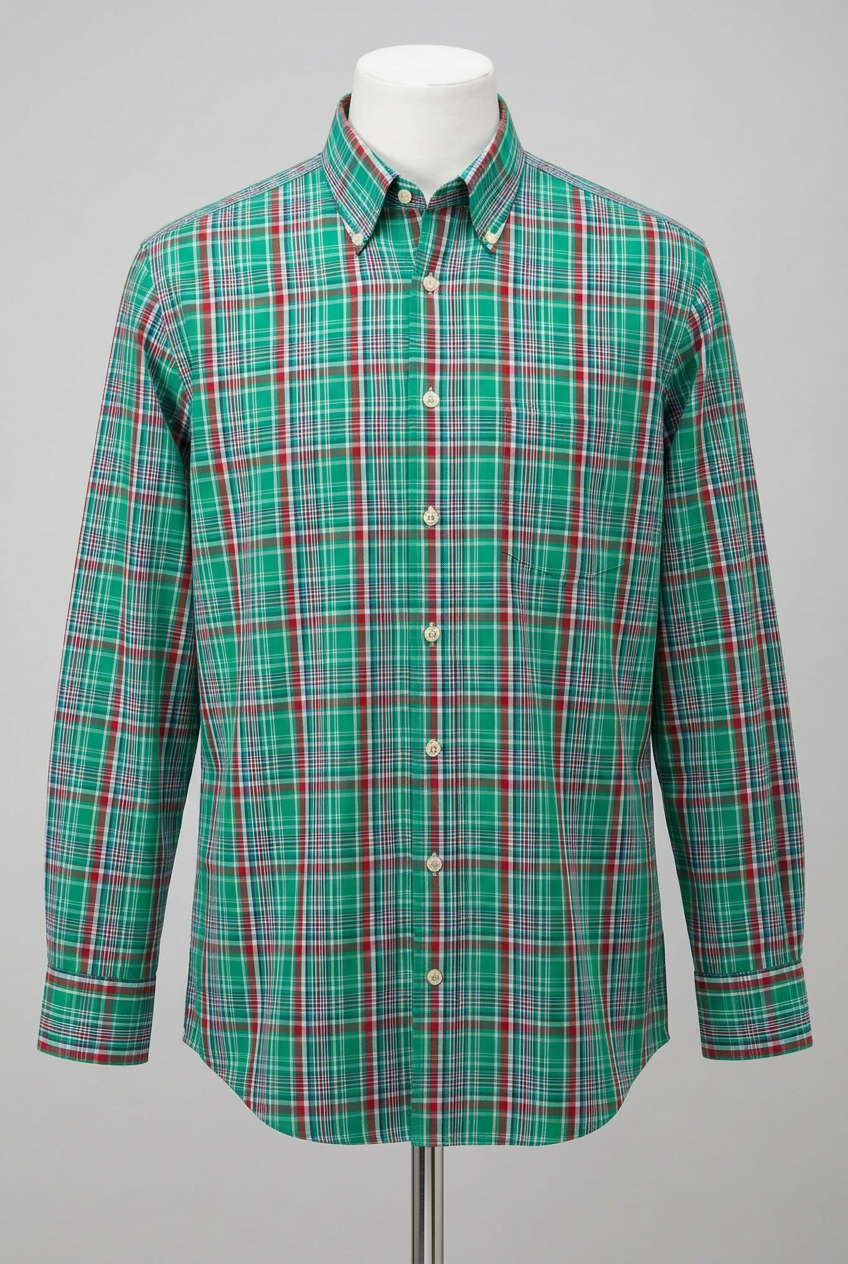 Men's Shirt Charles Tyrwhitt Green Plaid Checked Long Sleeve Button-Down Poplin Size S Very Good Condition
