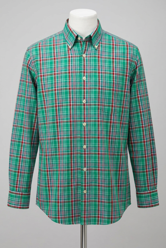 Men's Shirt Charles Tyrwhitt Green Plaid Checked Long Sleeve Button-Down Poplin Size S Very Good Condition