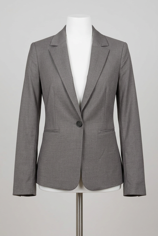 Women's Blazer Mango Grey Single Button Tailored Jacket Size EUR 32 / UK 4 Very Good Condition