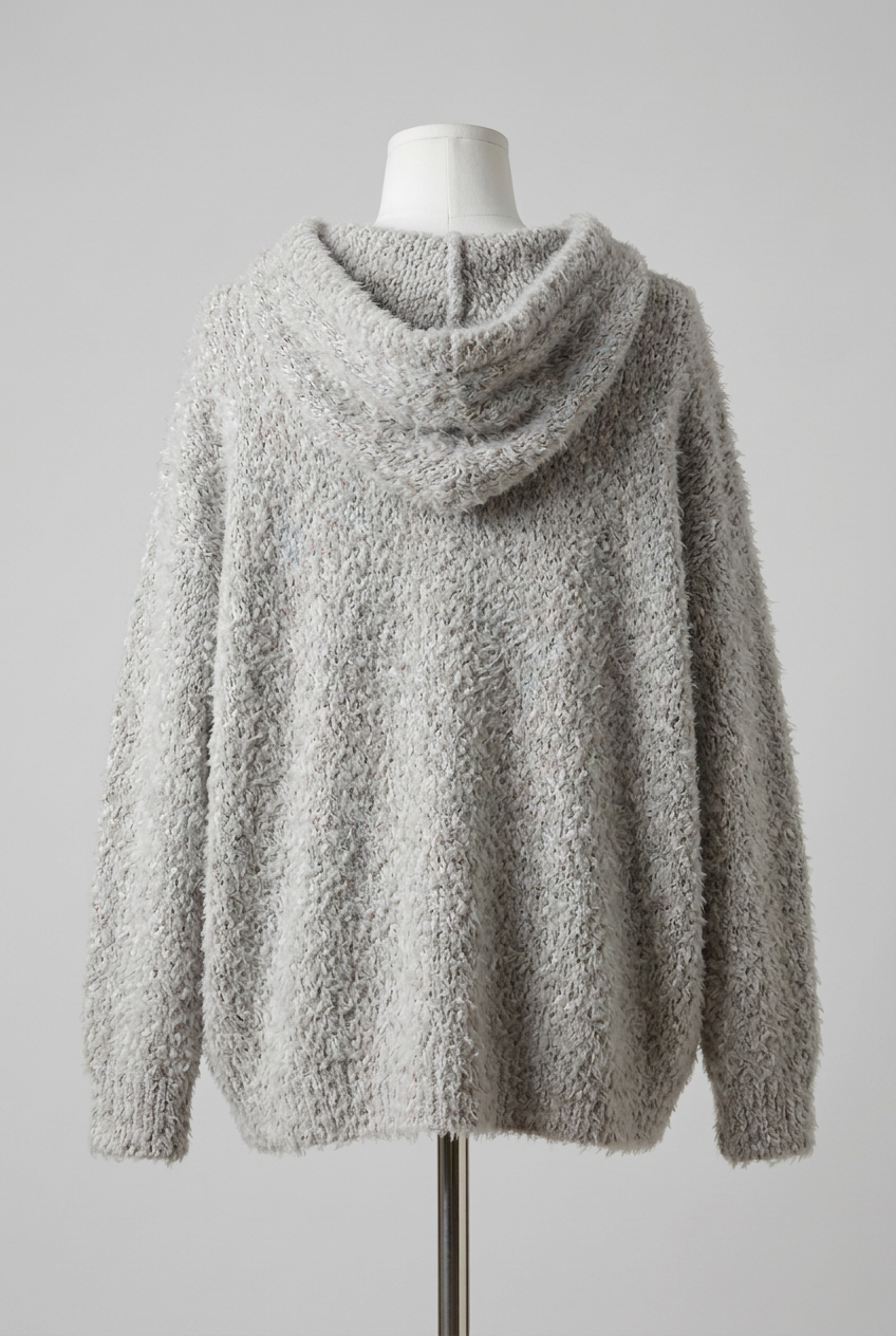 Women's Jumper Tu Grey Marl Fluffy Boucle Knit Hooded Long Sleeve Size L Very Good Condition