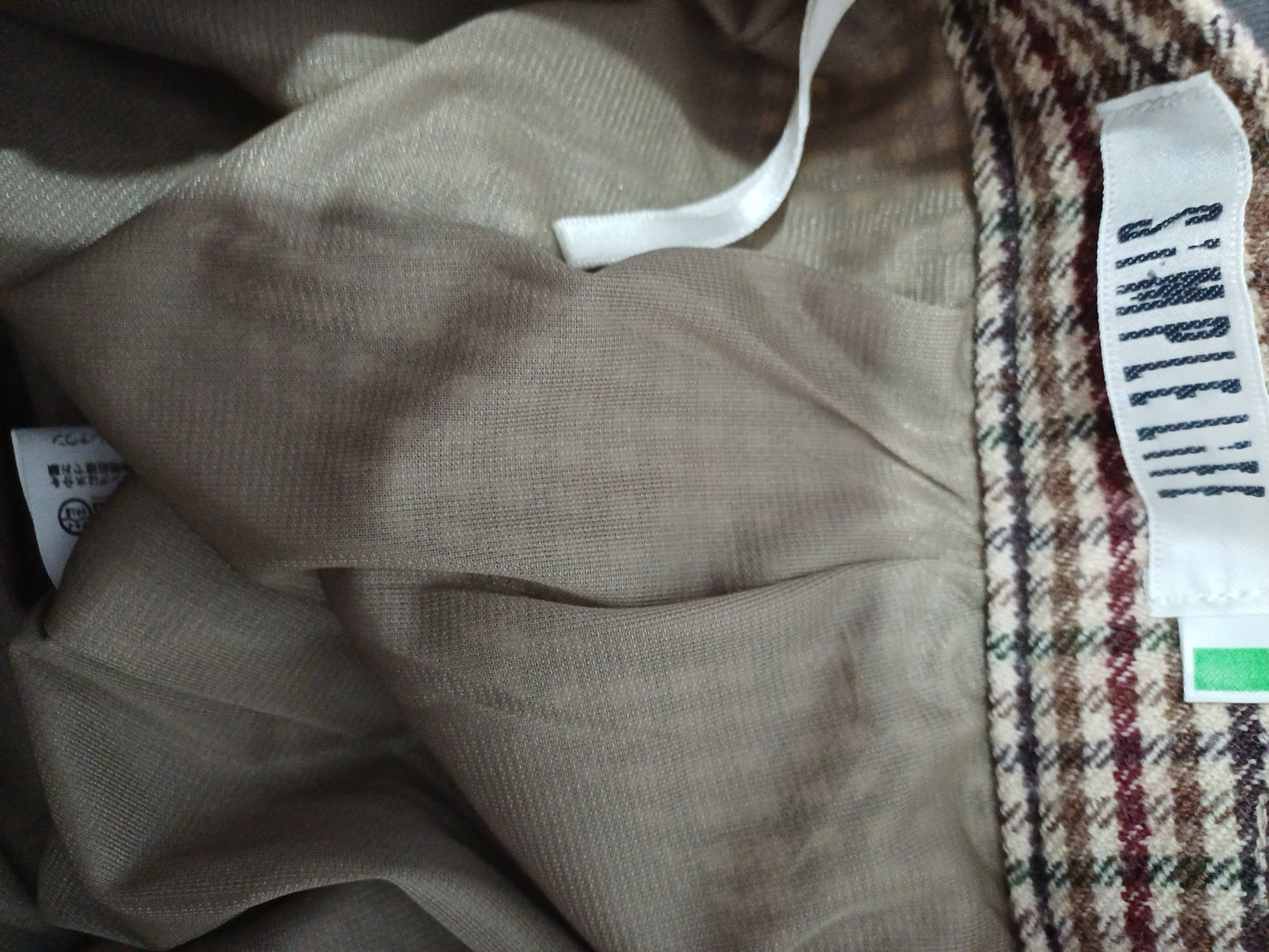 Simple Life Brown Red Beige Wool Blend Check Trousers Size 9 26" Waist - Very Good Condition