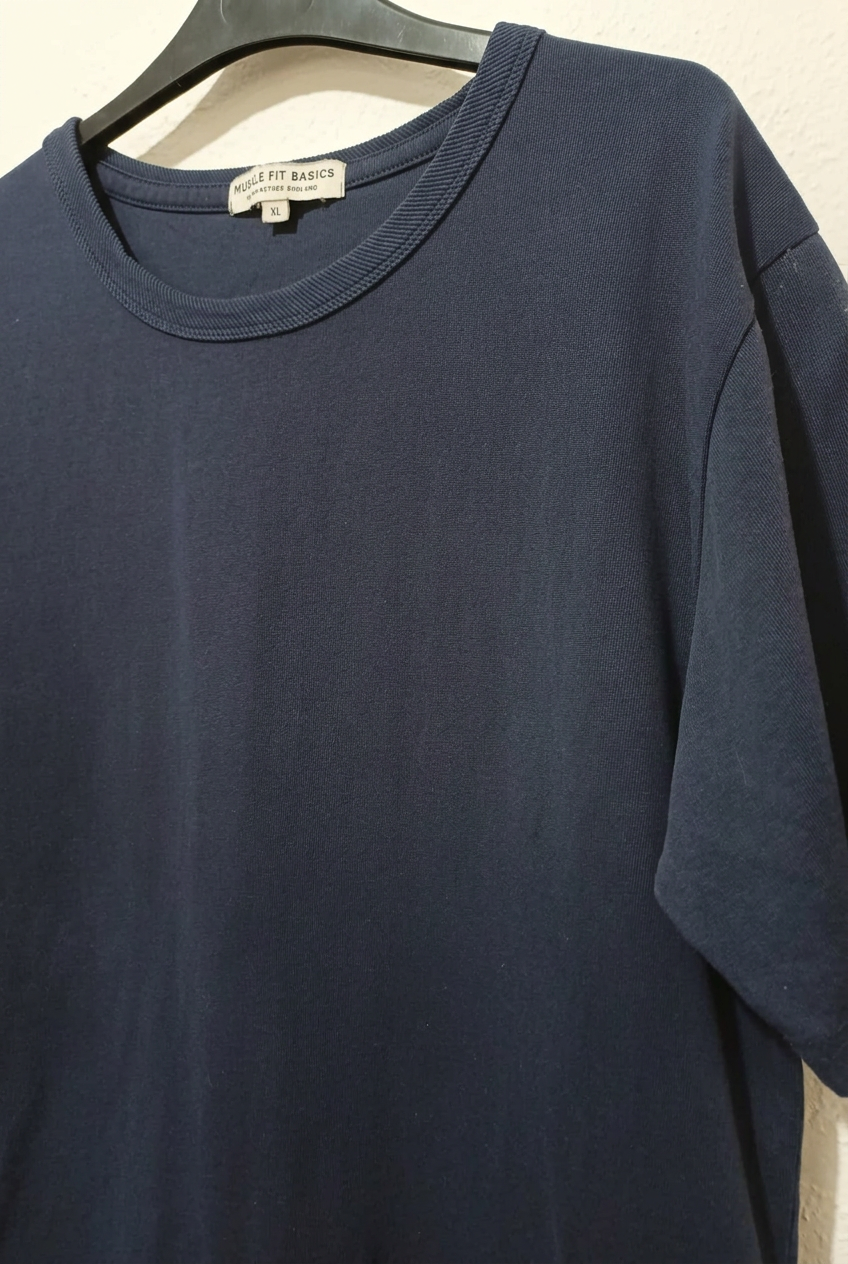Men's T-Shirt Muscle Fit Basics Navy Blue Cotton Crew Neck Size XL Very Good Condition