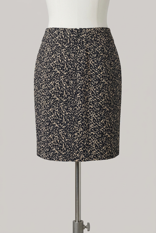 Women's Mini Skirt Fenn Wright Manson Navy Blue & Cream Abstract Print A-Line Size L UK 14 Very Good Condition