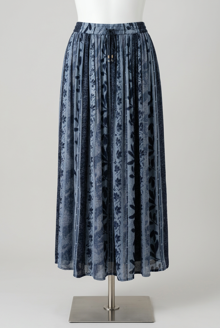 Women's Maxi Skirt Club Z Collection Blue Black Botanical Print Bohemian Plus Size 2X Very Good Condition