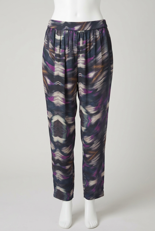 Women's Trousers Mango Suit Purple Abstract Print Tapered Peg Size M / UK 10 Very Good Condition