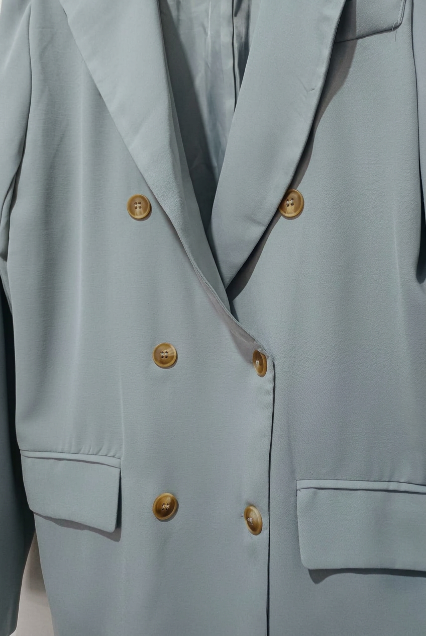 Women's Blazer PrettyLittleThing Dust Blue Double-Breasted Oversized Size UK 6 Very Good Condition