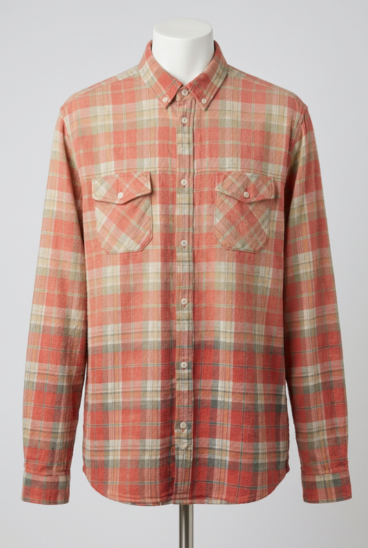 Men's Shirt Suit Orange Red Plaid Check Long Sleeve Button Down Size Medium Very Good Condition
