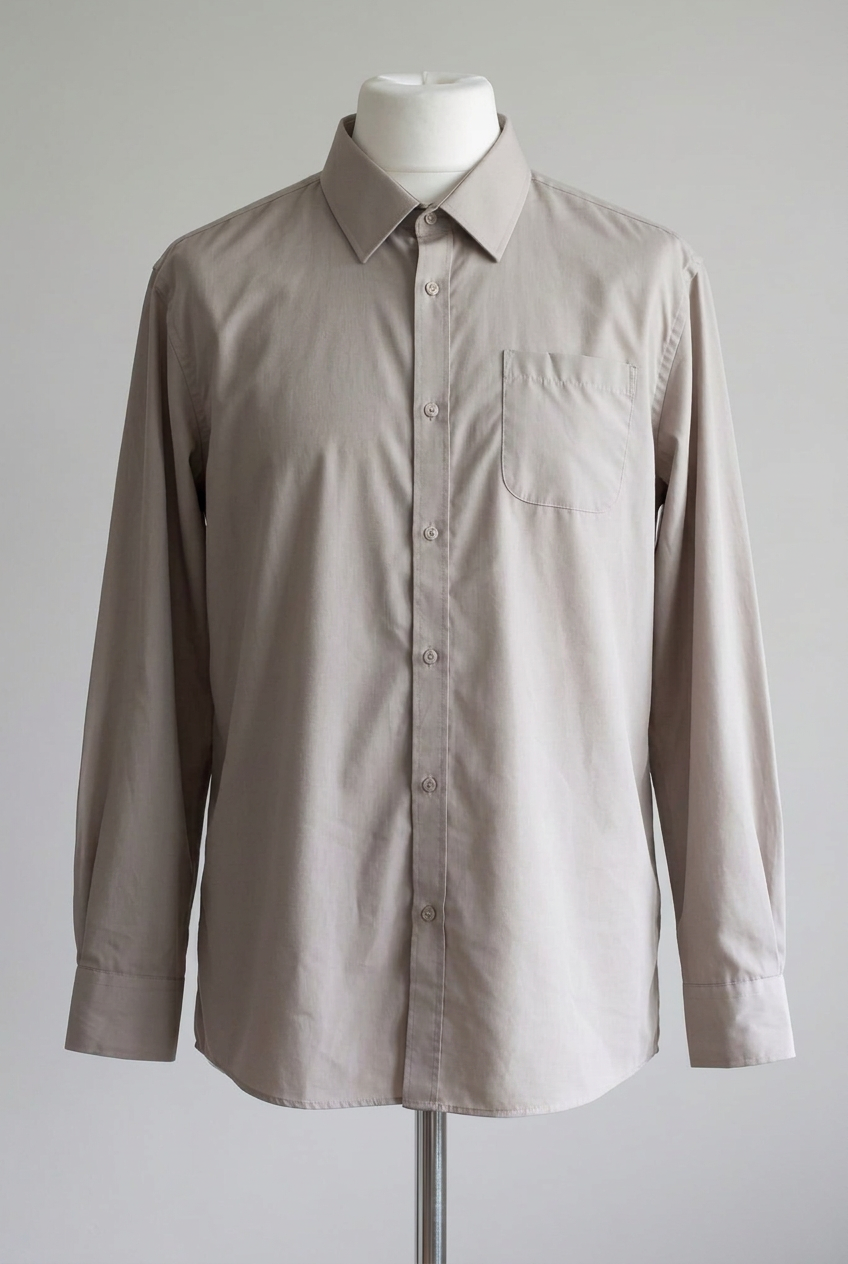 Men's Shirt George Beige/Tan Long Sleeve Button-Up Dress Shirt Collar Size 18 Very Good Condition