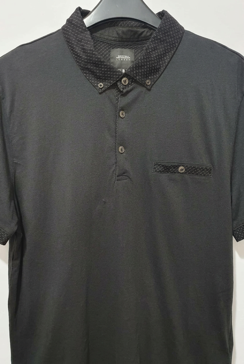 Men's Polo Shirt Burton Menswear Black Polka Dot Collar Short Sleeve Size XL Very Good Condition