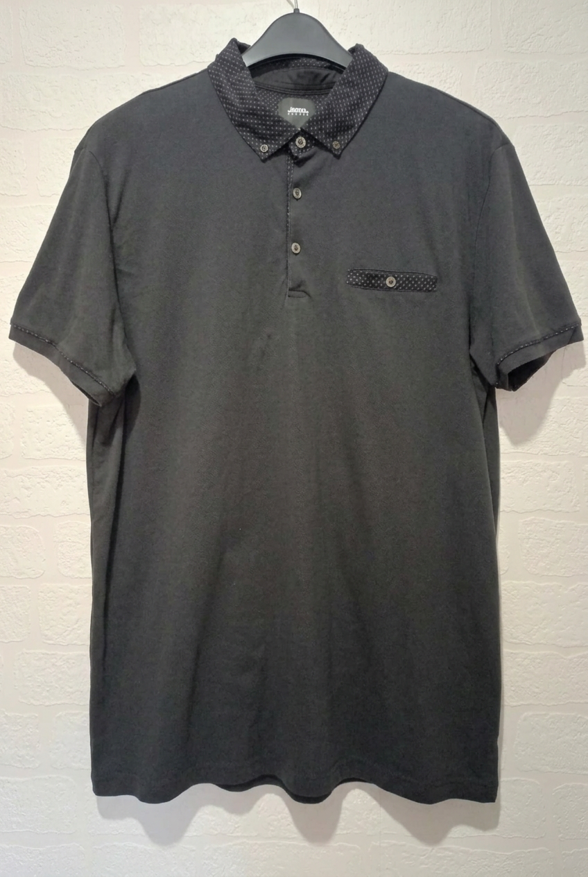 Men's Polo Shirt Burton Menswear Black Polka Dot Collar Short Sleeve Size XL Very Good Condition