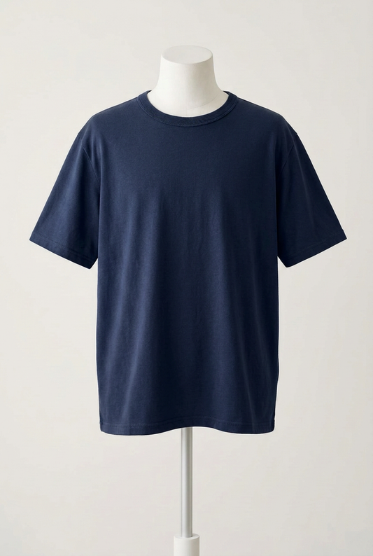 Men's T-Shirt Muscle Fit Basics Navy Blue Cotton Crew Neck Size XL Very Good Condition