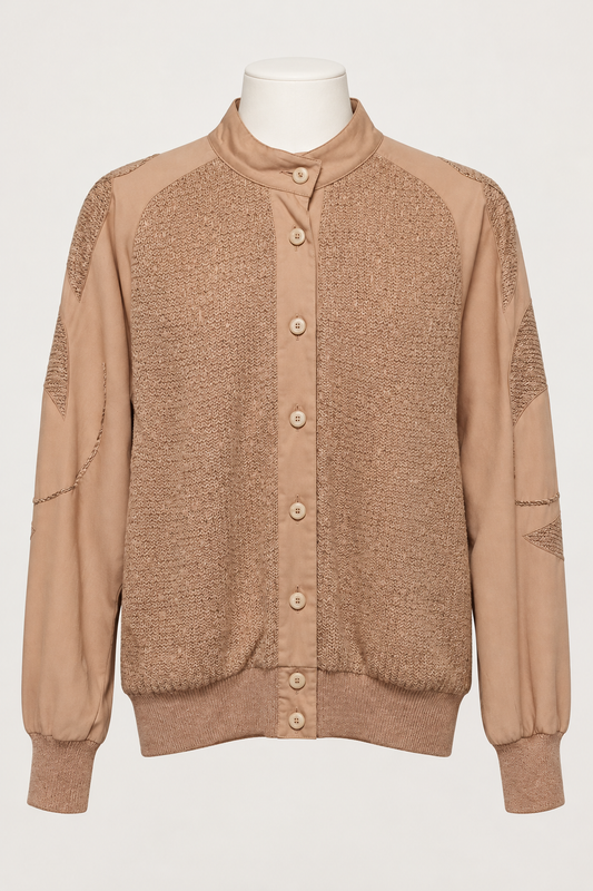 Women's Cardigan Jacket Linea Hauber Peach Vintage Knit & Satin Bomber Size 10 Great Condition
