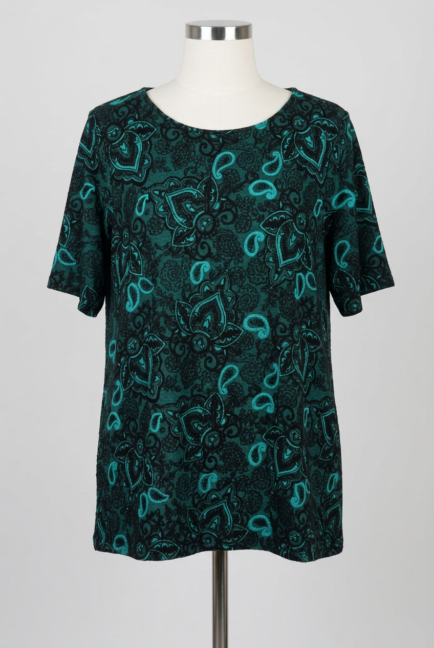Women's Top George Teal Black Textured Paisley Short Sleeve Plus Size UK 18 Very Good Condition